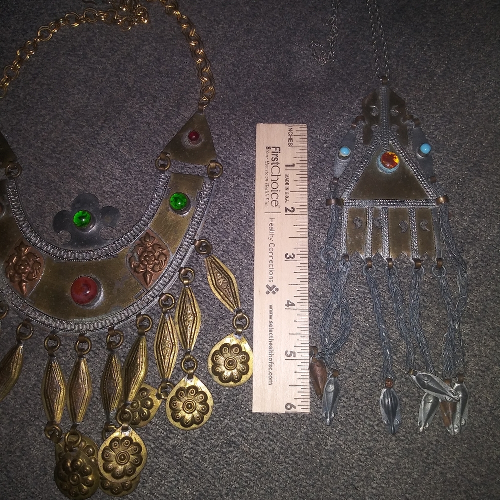 HTF Rare Nassims iron bib necklaces with cabachons 60s vintage - Picture 8 of 12